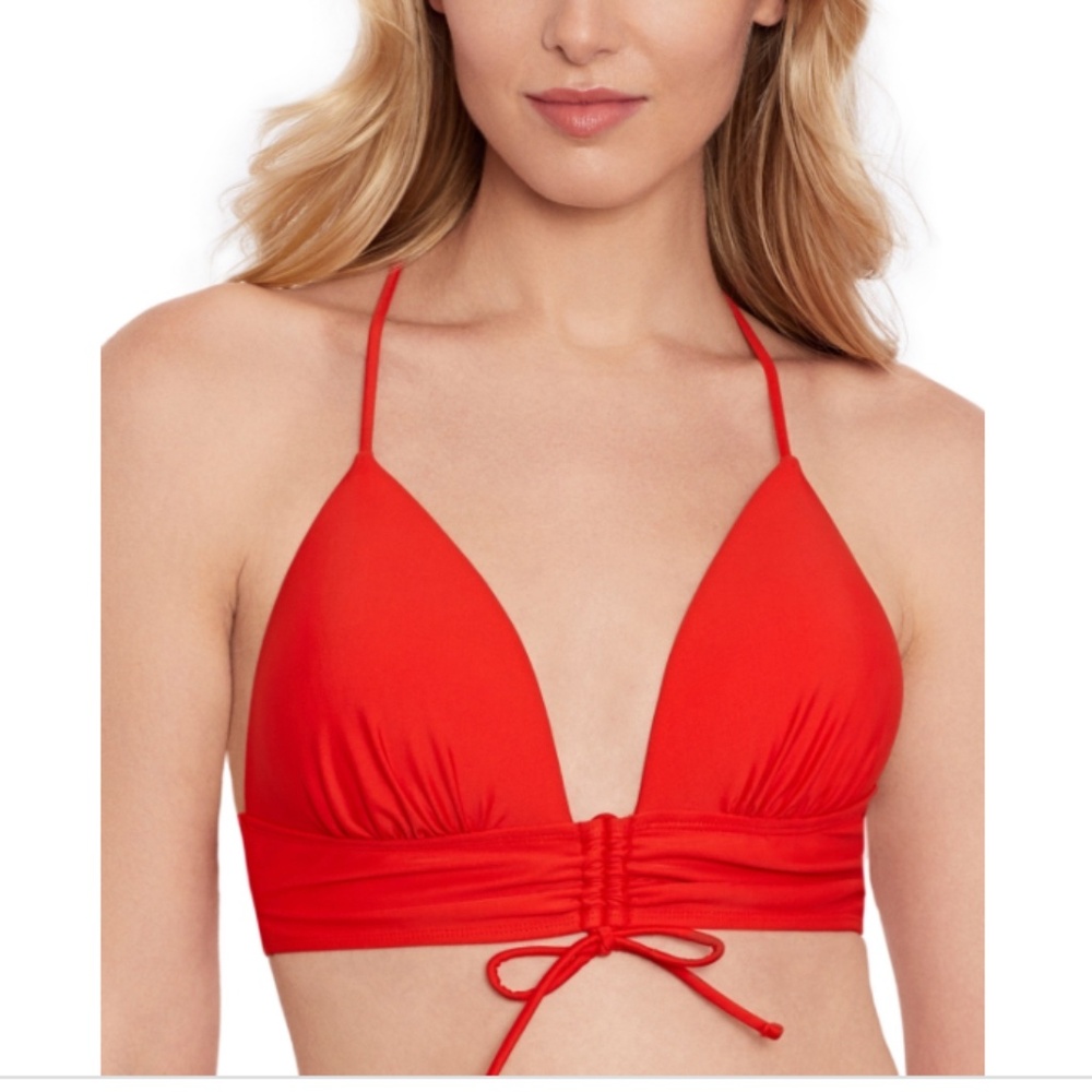 NWT Salt + Cove Women's V-Neck Lace-up-Back Midkini Top,Vermillion